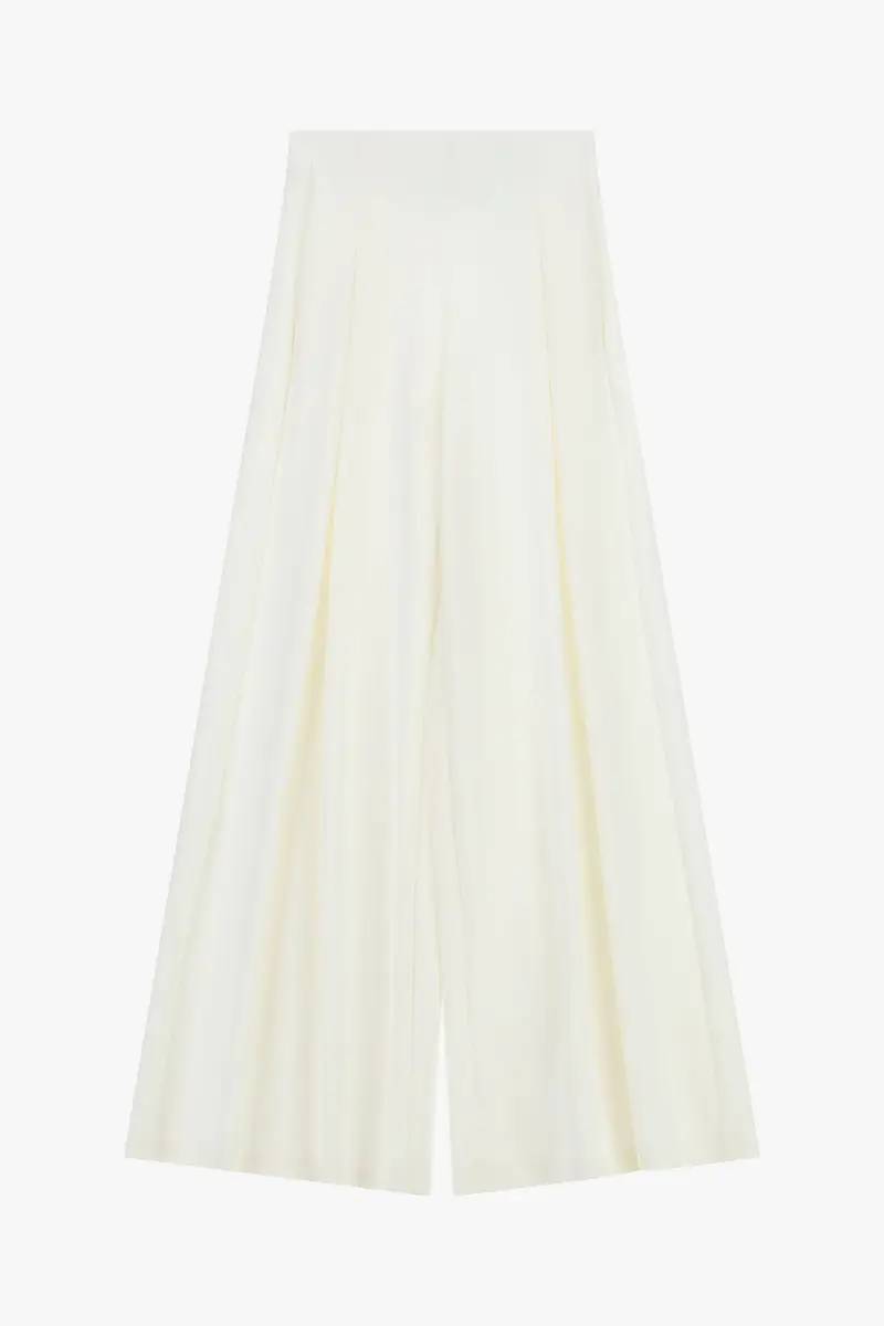 Pantaloni palazzo a vita alta con pieghe Panna
