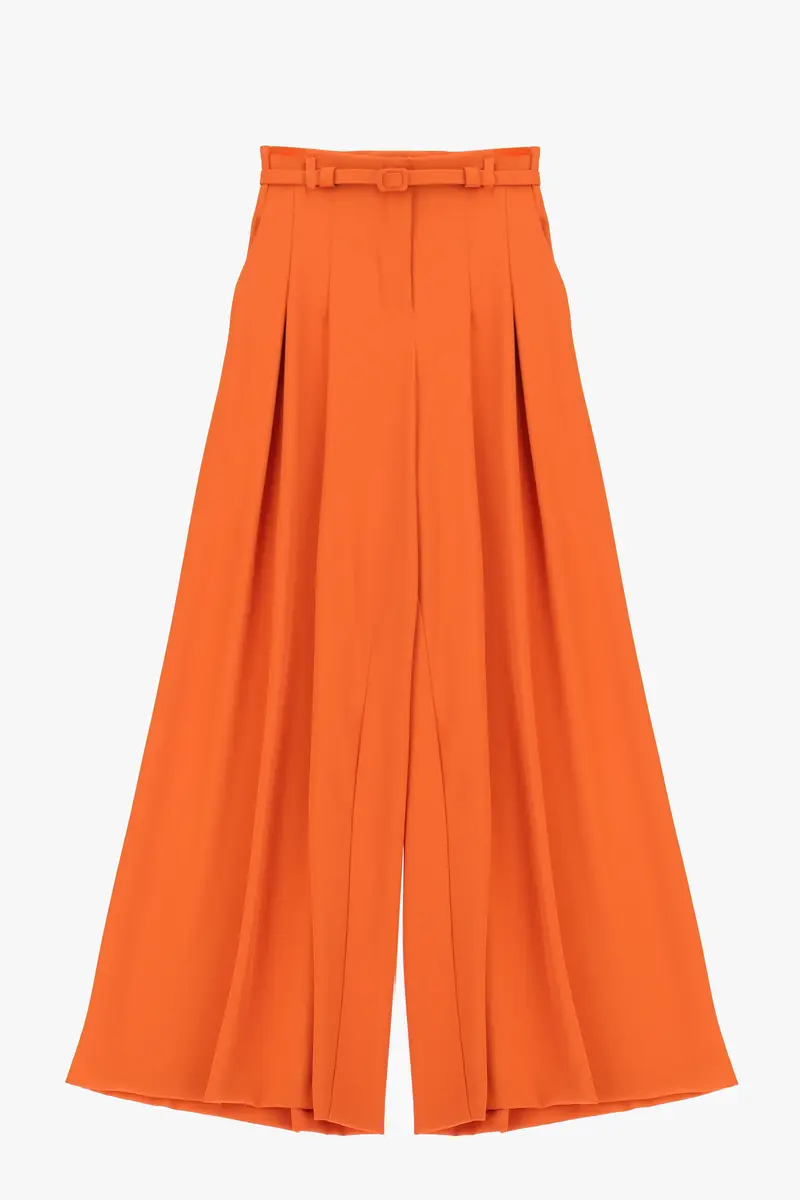 Pantaloni palazzo a vita alta con pince Arancio
