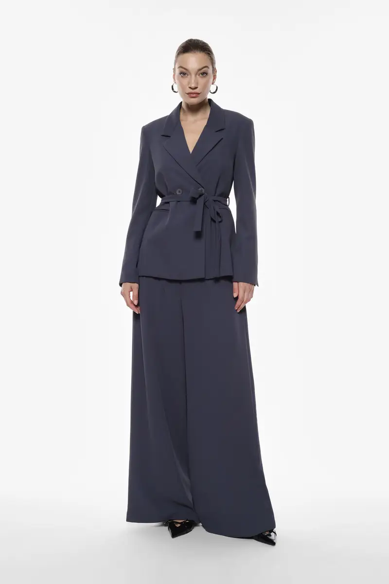 Pantaloni palazzo a vita alta con pince frontali Grigio miniatura 2