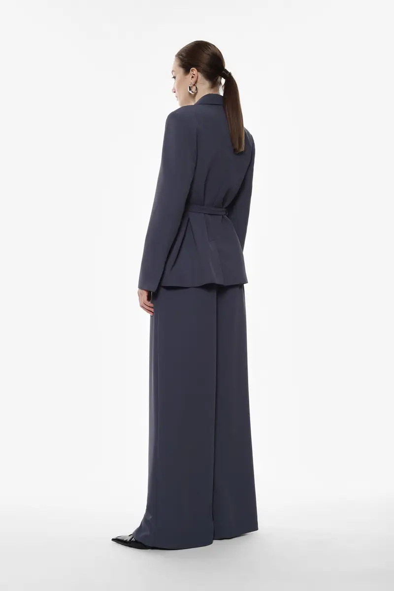 Pantaloni palazzo a vita alta con pince frontali Grigio miniatura 3