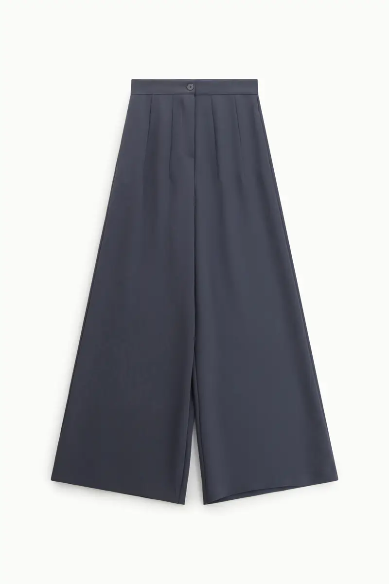 Pantaloni palazzo a vita alta con pince frontali Grigio