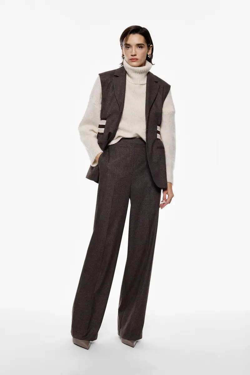 Pantaloni palazzo a vita alta con pince frontali Moro miniatura 2