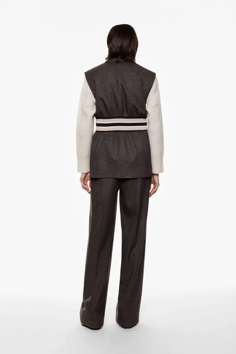 Pantaloni palazzo a vita alta con pince frontali Moro miniatura 3