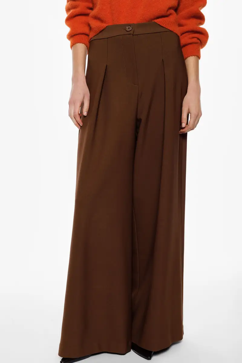 Pantaloni palazzo a vita alta con pince frontali Tabacco miniatura 4