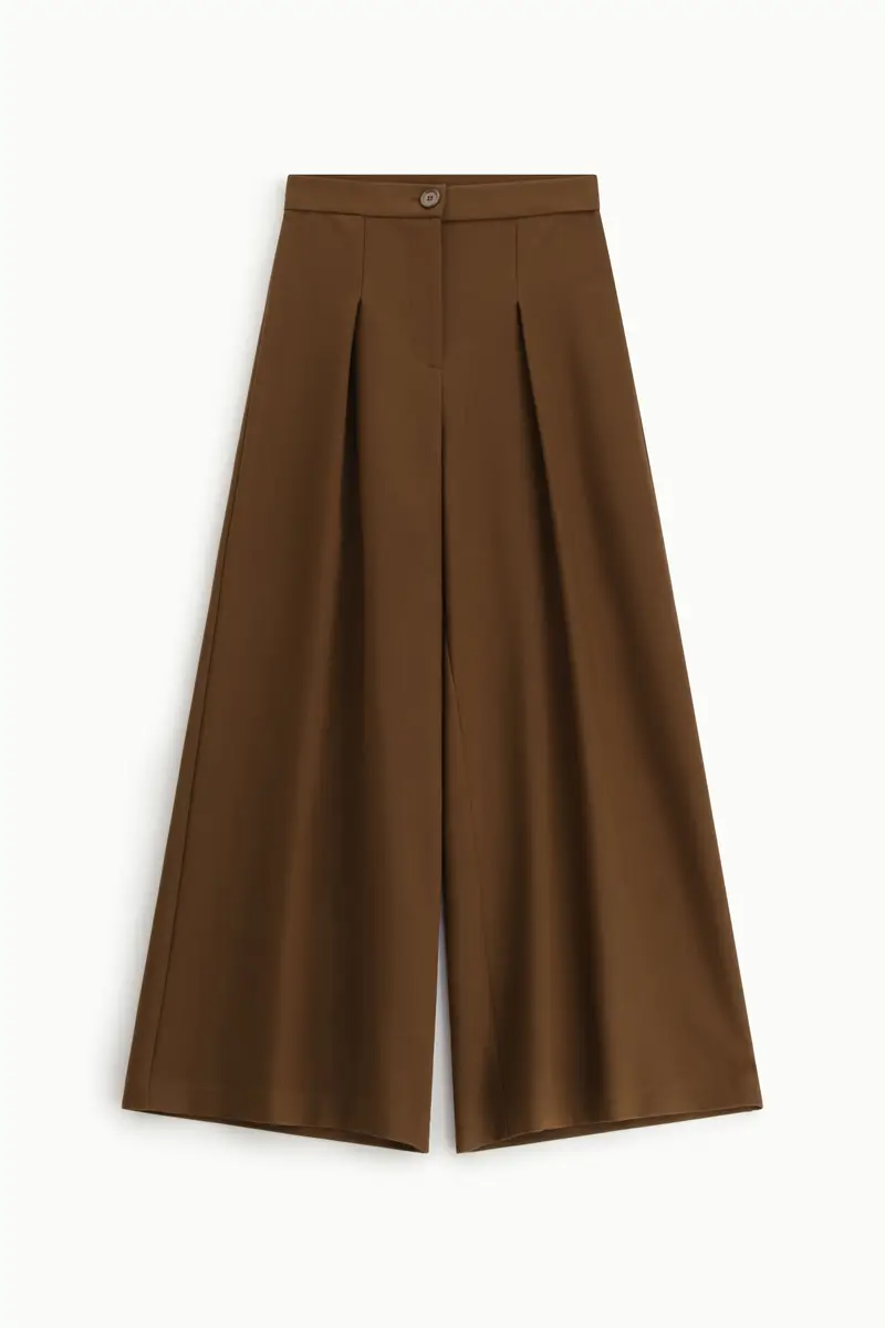 Pantaloni palazzo a vita alta con pince frontali Tabacco