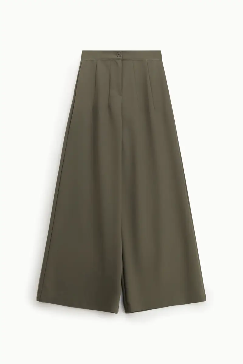 Pantaloni palazzo a vita alta con pince frontali Verde