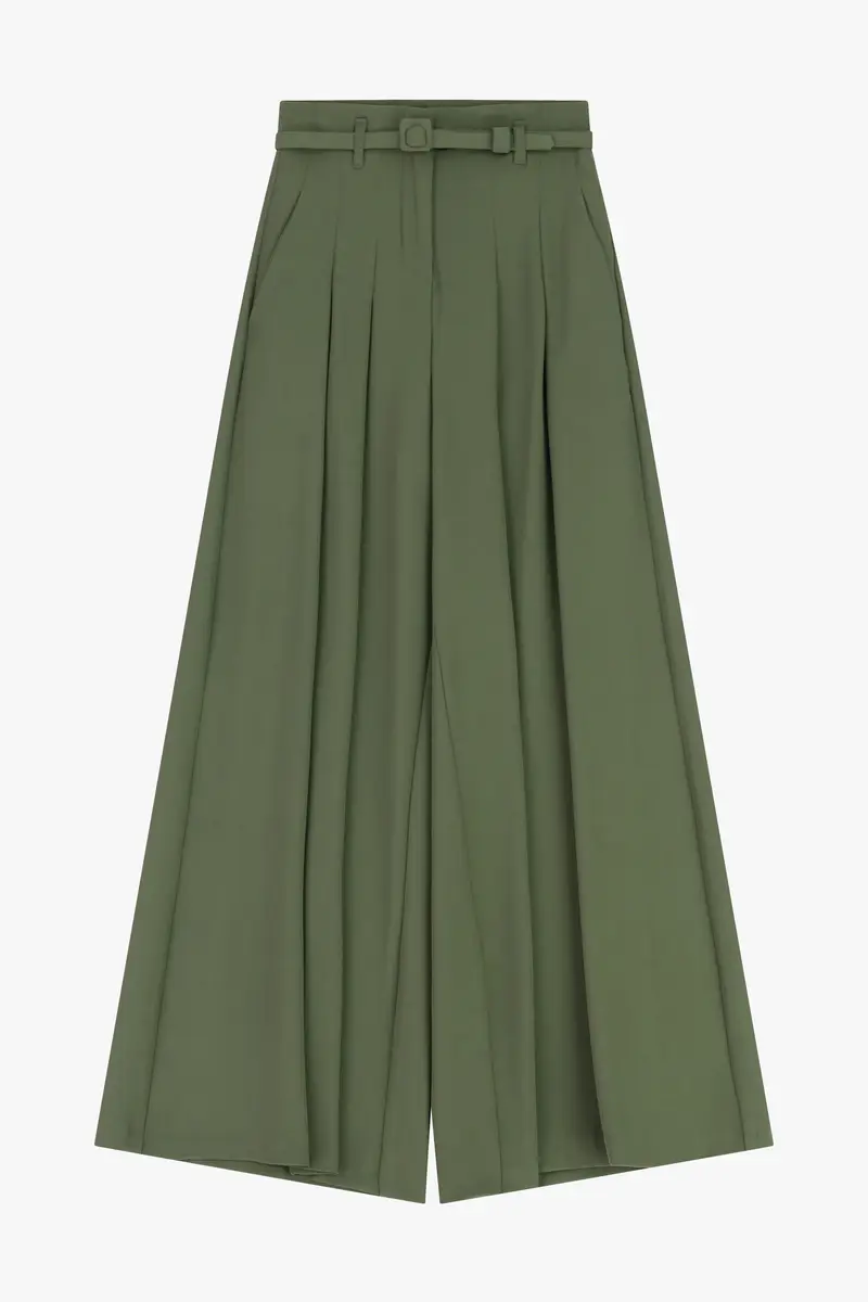 Pantaloni palazzo a vita alta con pince Militare