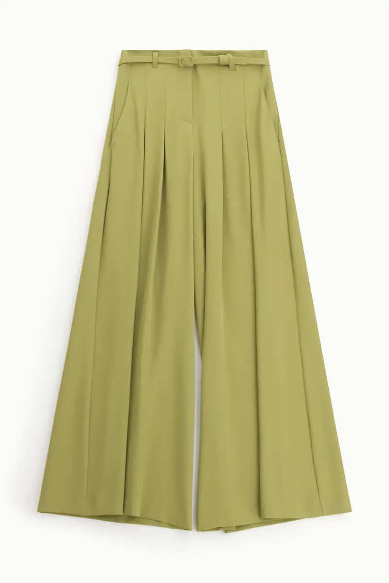 Pantaloni palazzo a vita alta con pince Olio