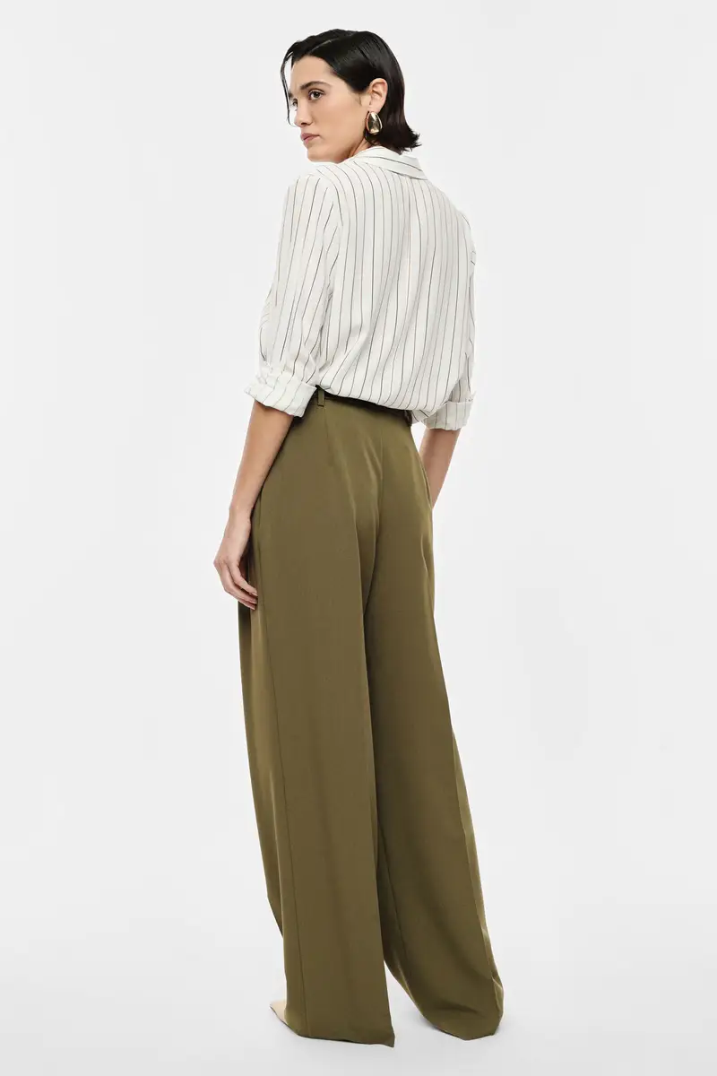 Pantaloni palazzo a vita alta con pince Pistacchio miniatura 3