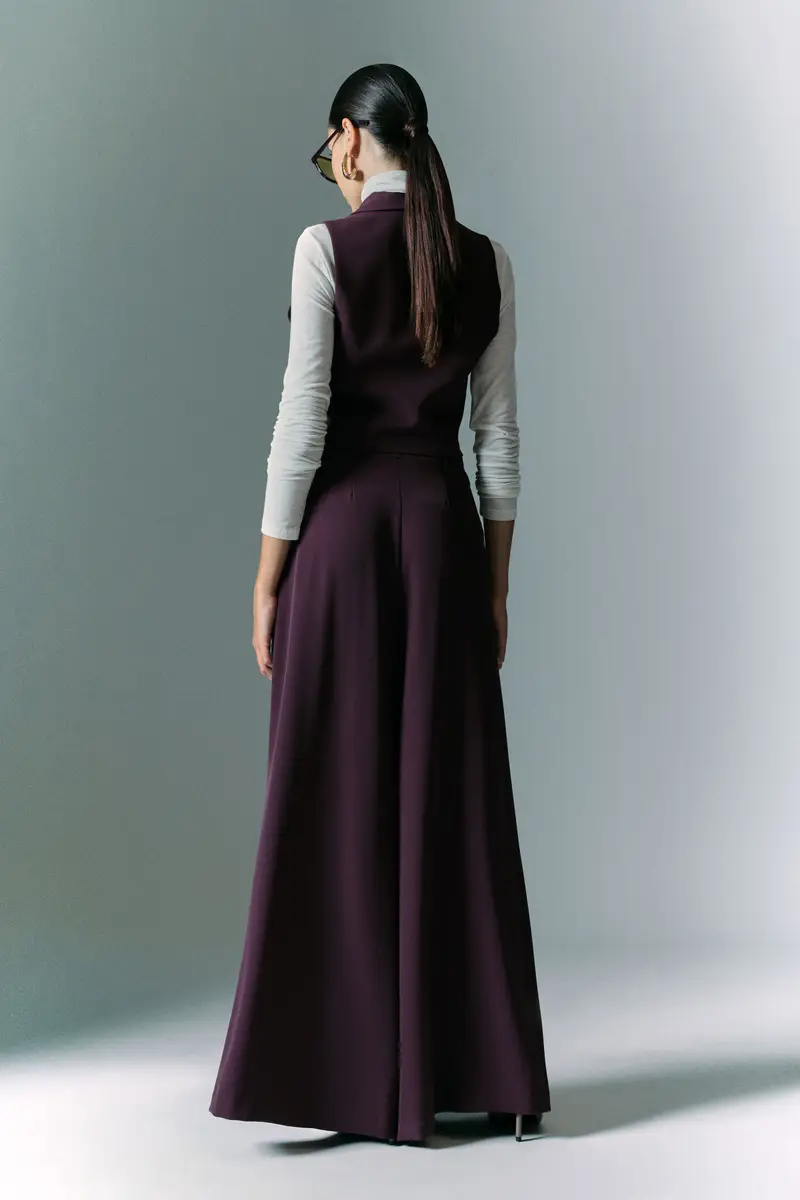 Pantaloni palazzo a vita alta con pince Prugna miniatura 4