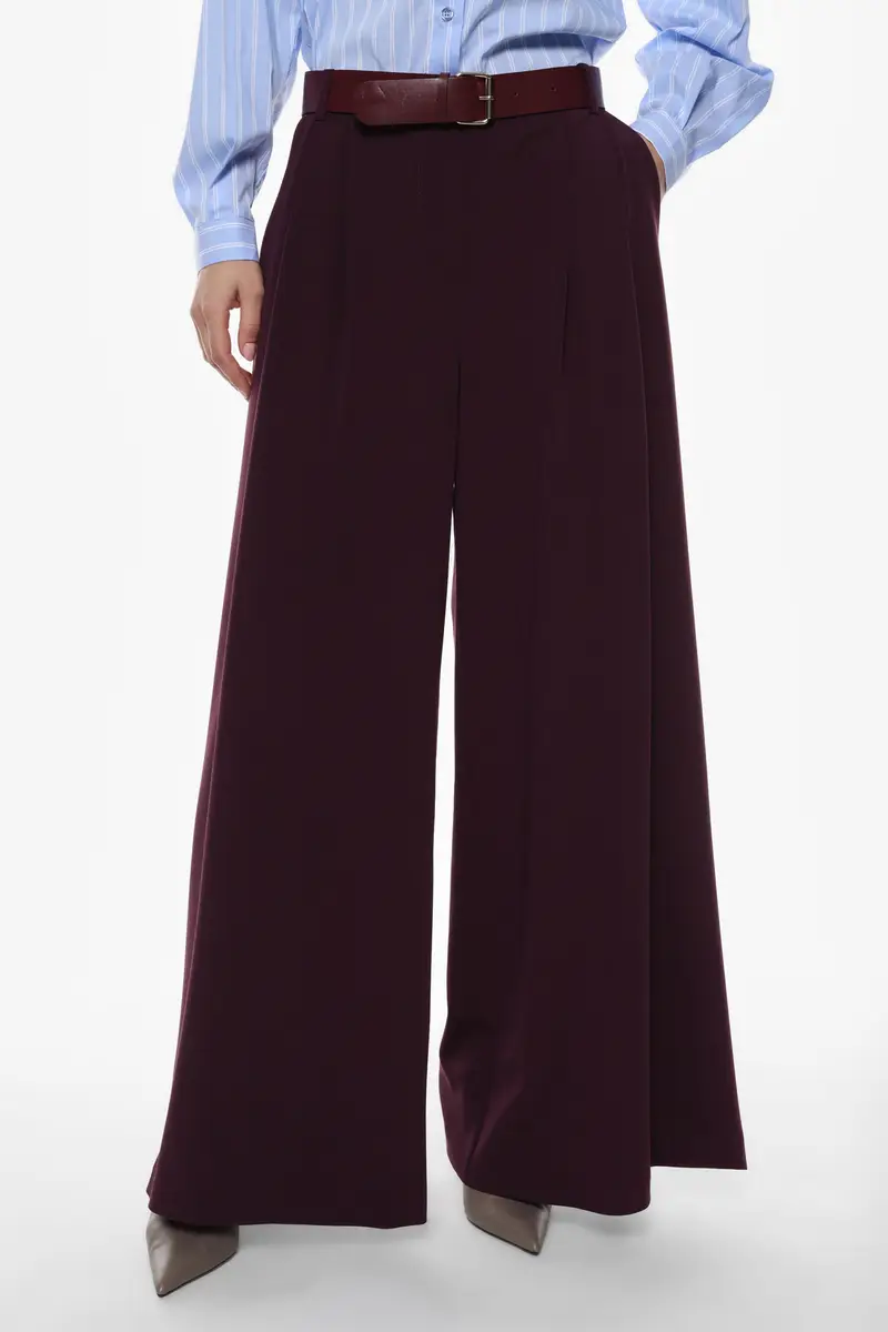 Pantaloni palazzo a vita alta con pince Prugna miniatura 4