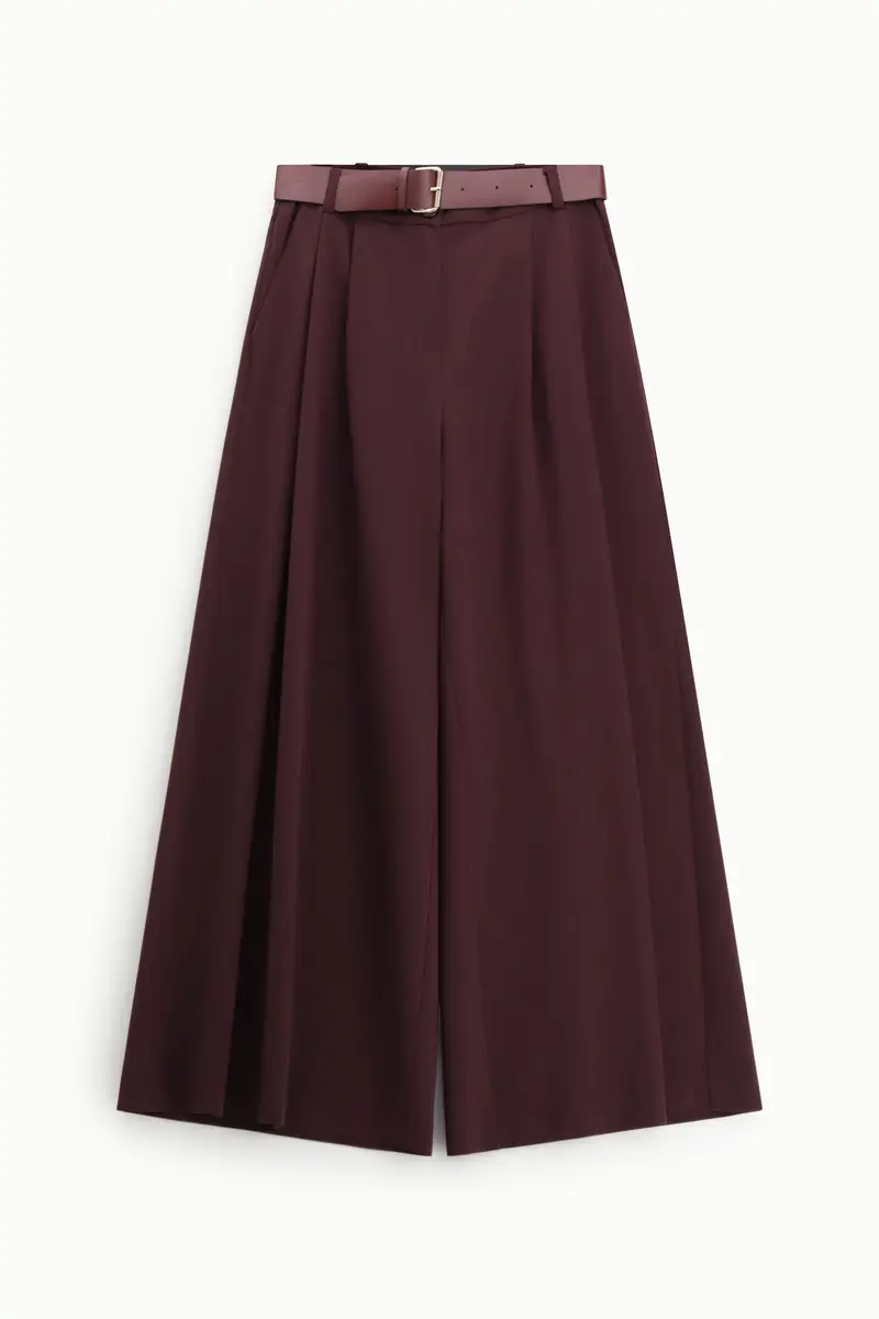 Pantaloni palazzo a vita alta con pince Prugna