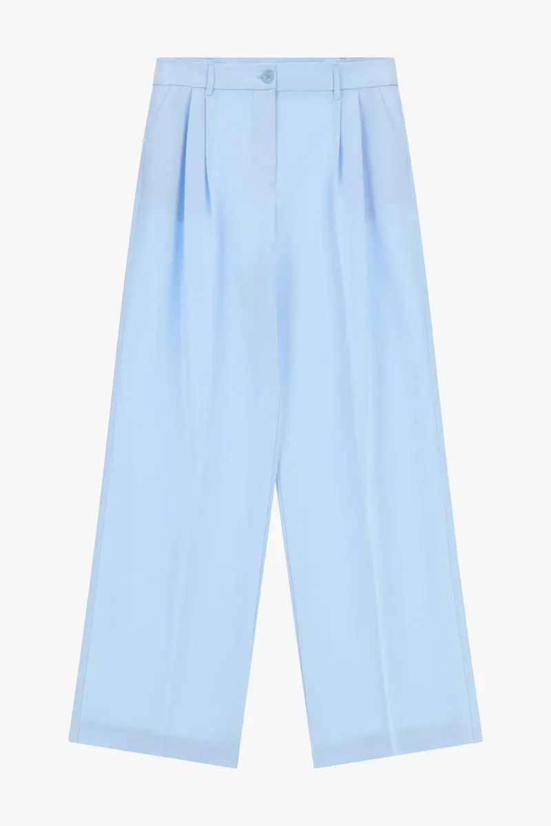 Pantaloni palazzo a vita alta con pince Sky