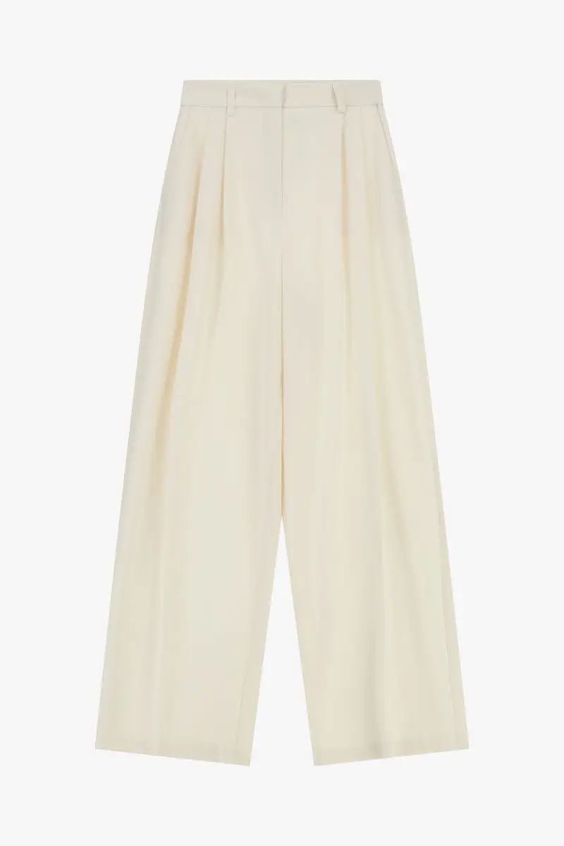 Pantaloni palazzo a vita alta con pinces Panna