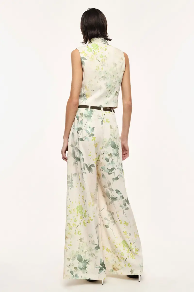 Pantaloni palazzo a vita alta con stampa floreale Panna miniatura 3