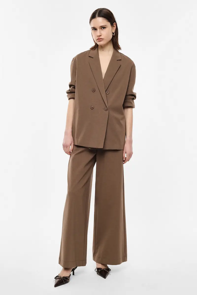 Pantaloni palazzo a vita alta con tasche laterali Avana miniatura 2