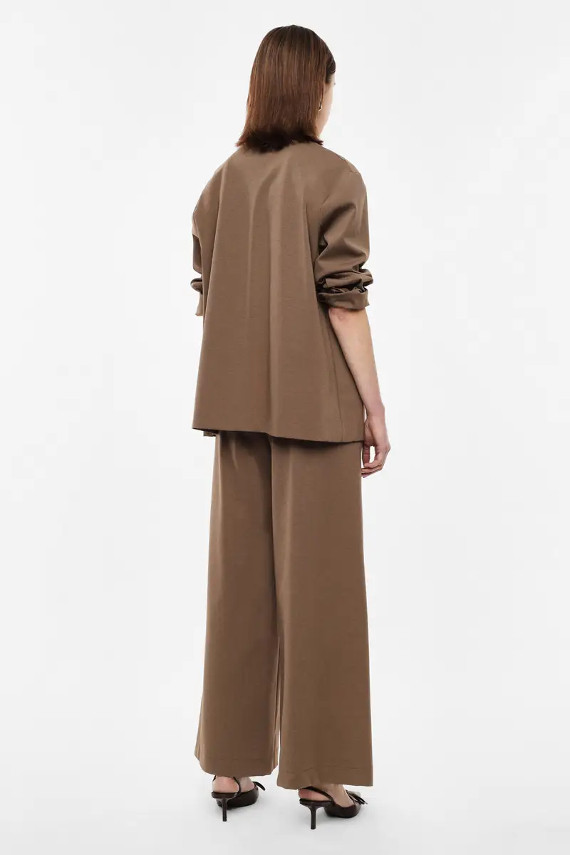 Pantaloni palazzo a vita alta con tasche laterali Avana miniatura 3