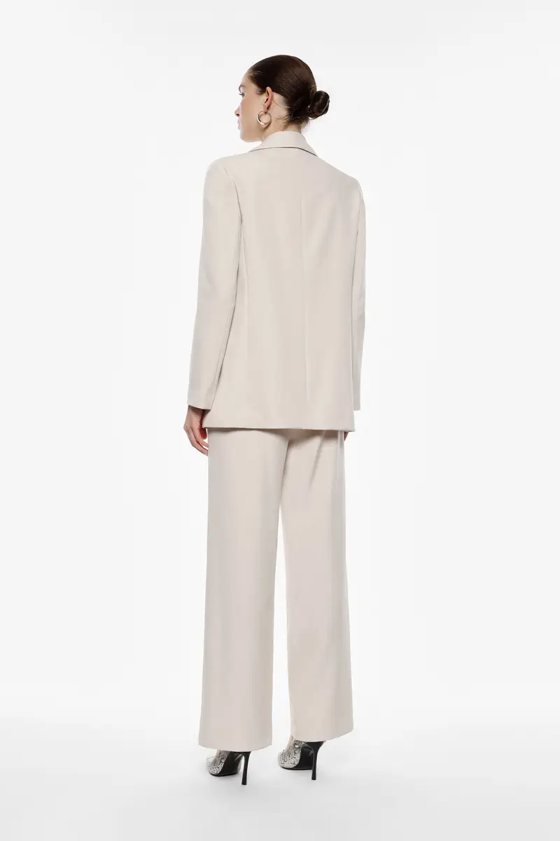 Pantaloni palazzo a vita alta con tasche laterali Beige miniatura 3