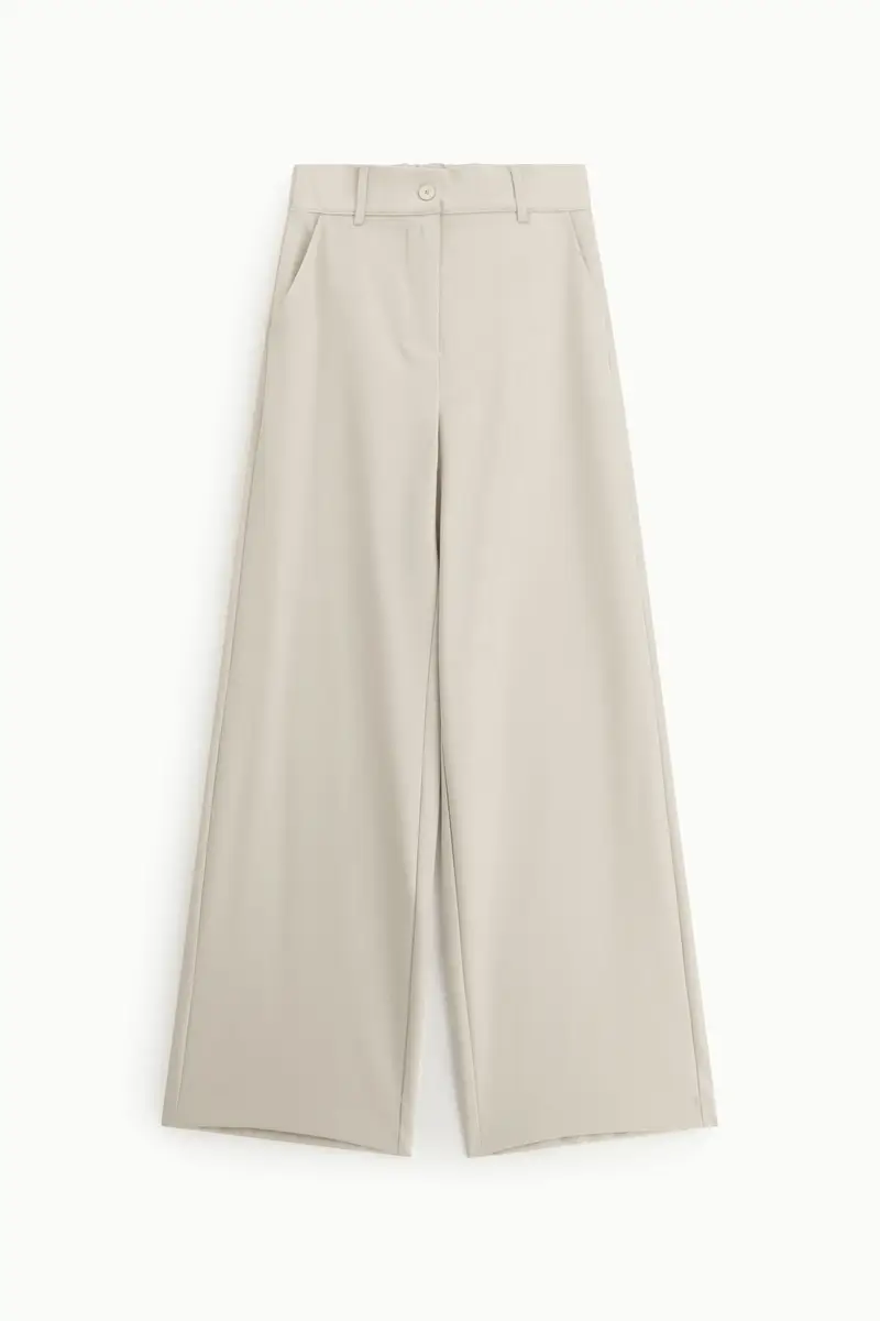 Pantaloni palazzo a vita alta con tasche laterali Beige