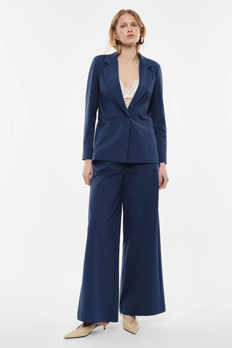 Pantaloni palazzo a vita alta con tasche laterali Indaco miniatura 2