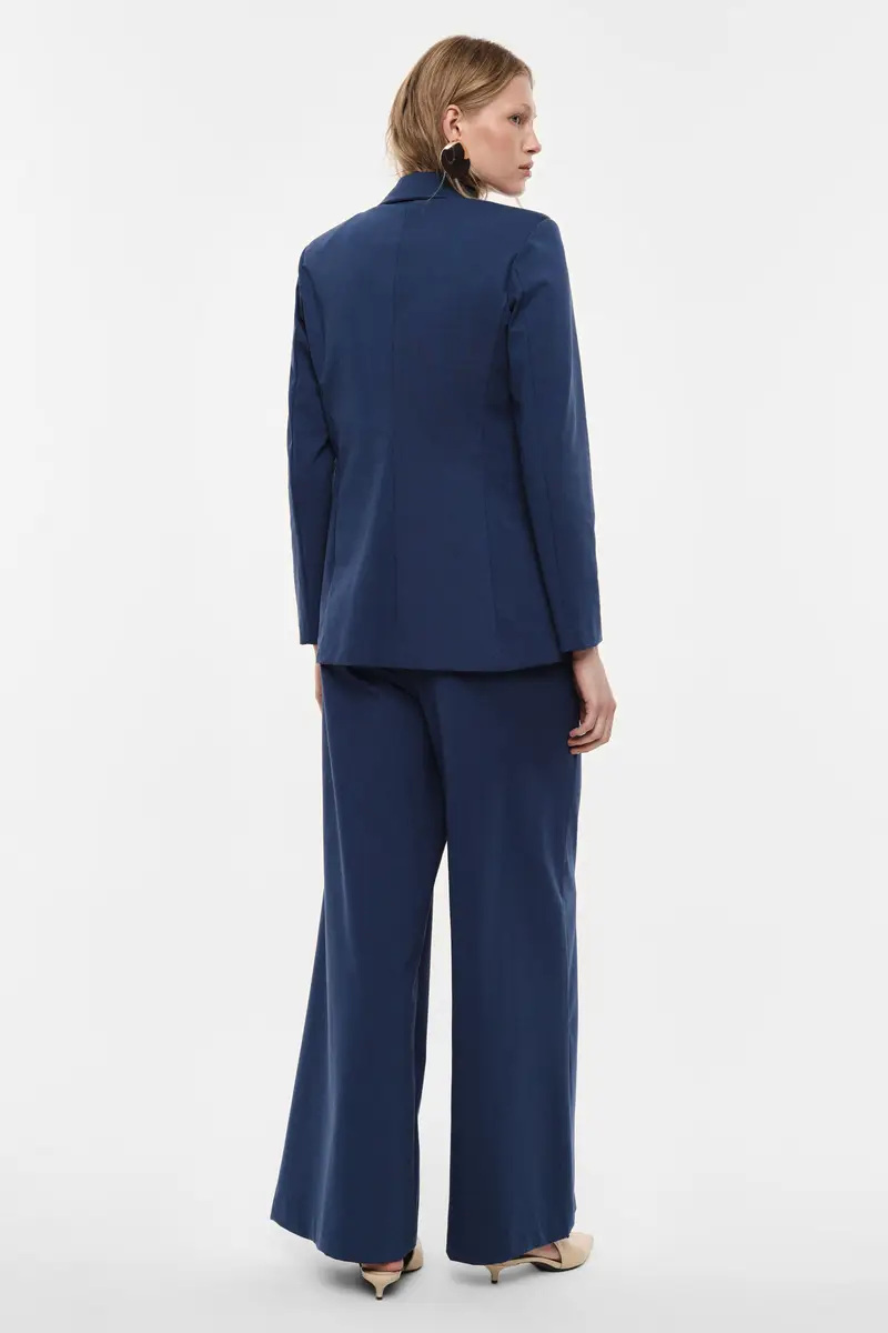 Pantaloni palazzo a vita alta con tasche laterali Indaco miniatura 3