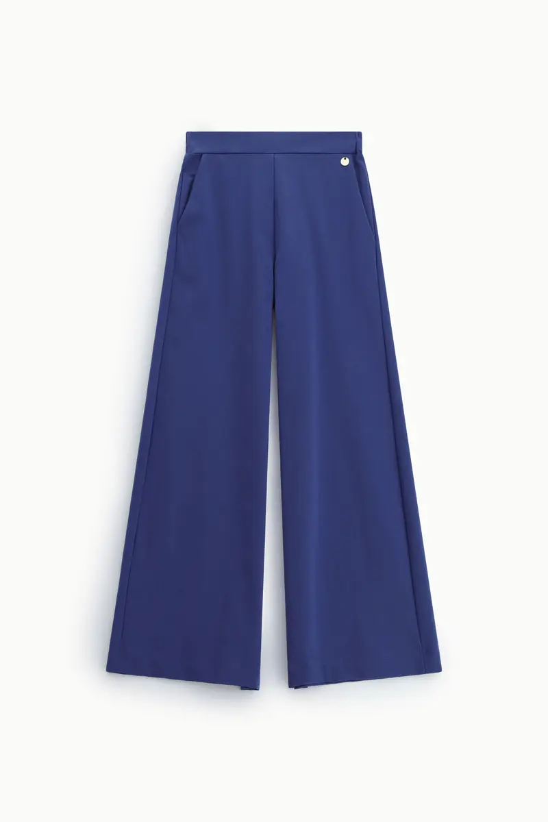 Pantaloni palazzo a vita alta con tasche laterali Indaco