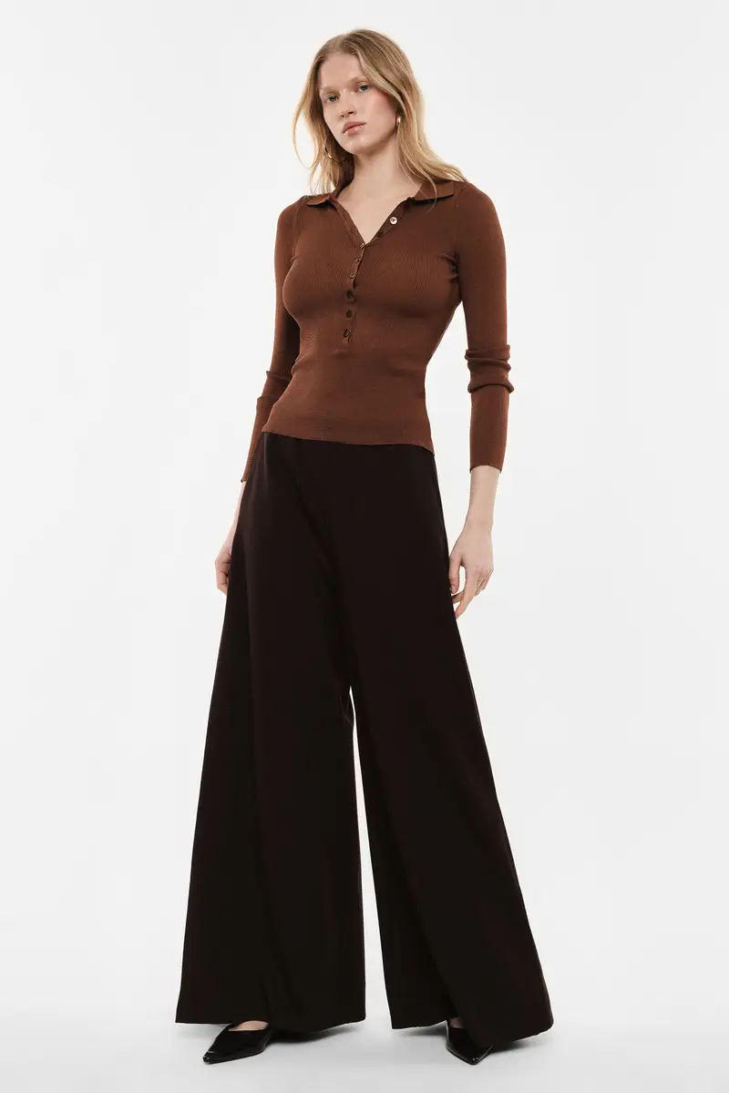 Pantaloni palazzo a vita alta con tasche laterali Moro miniatura 2