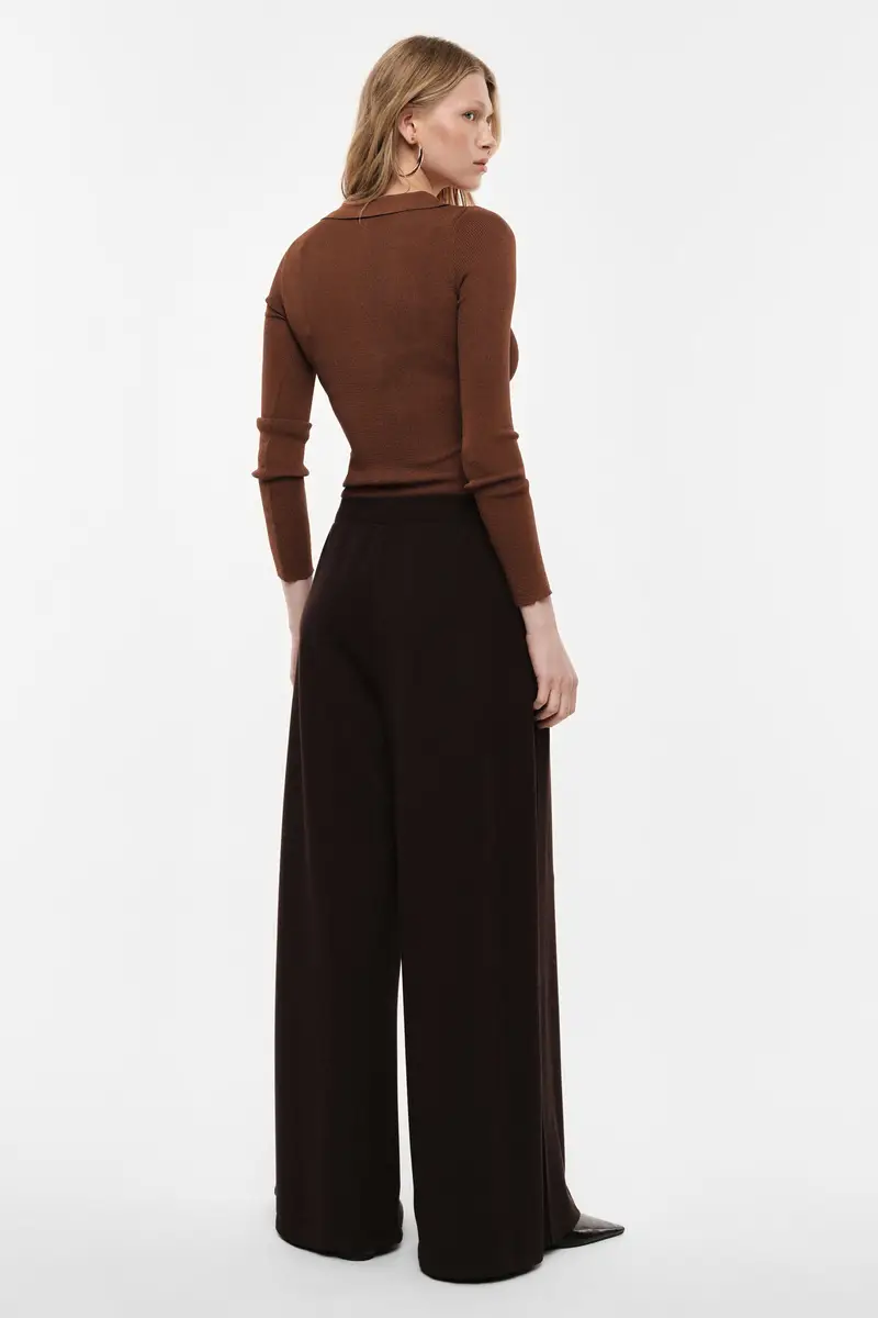 Pantaloni palazzo a vita alta con tasche laterali Moro miniatura 3