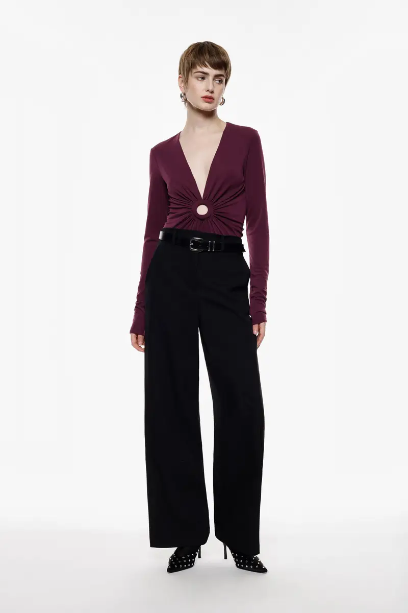 Pantaloni palazzo a vita alta con tasche laterali Nero miniatura 2