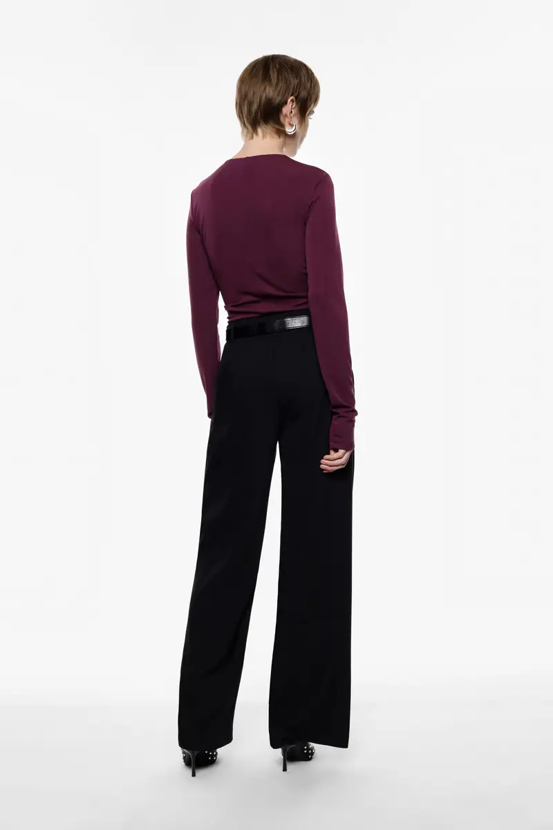 Pantaloni palazzo a vita alta con tasche laterali Nero miniatura 3