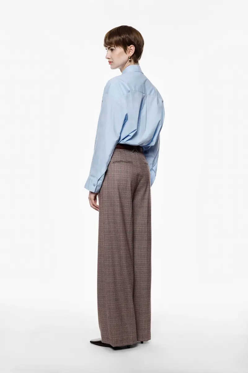 Pantaloni palazzo a vita alta fantasia micro-check Beige miniatura 3