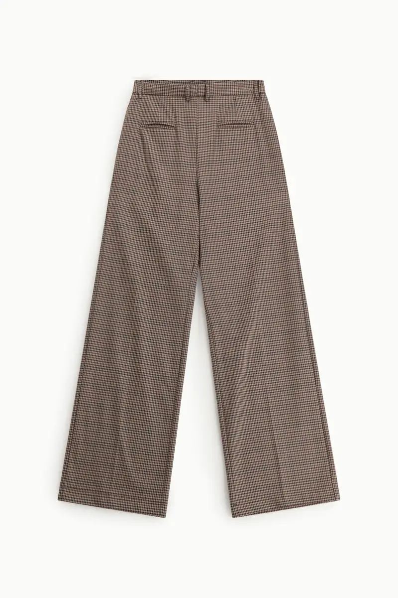 Pantaloni palazzo a vita alta fantasia micro-check Beige