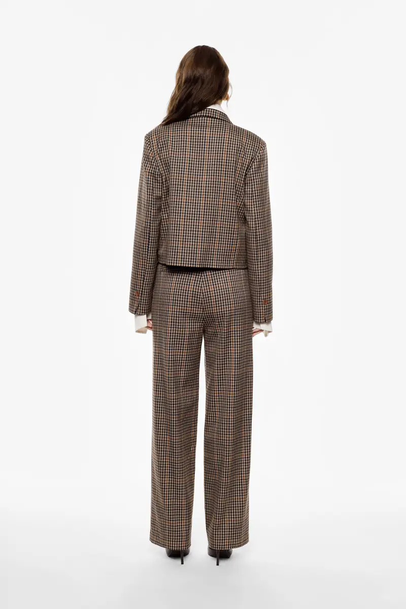 Pantaloni palazzo a vita alta fantasia micro-check Cammello miniatura 3