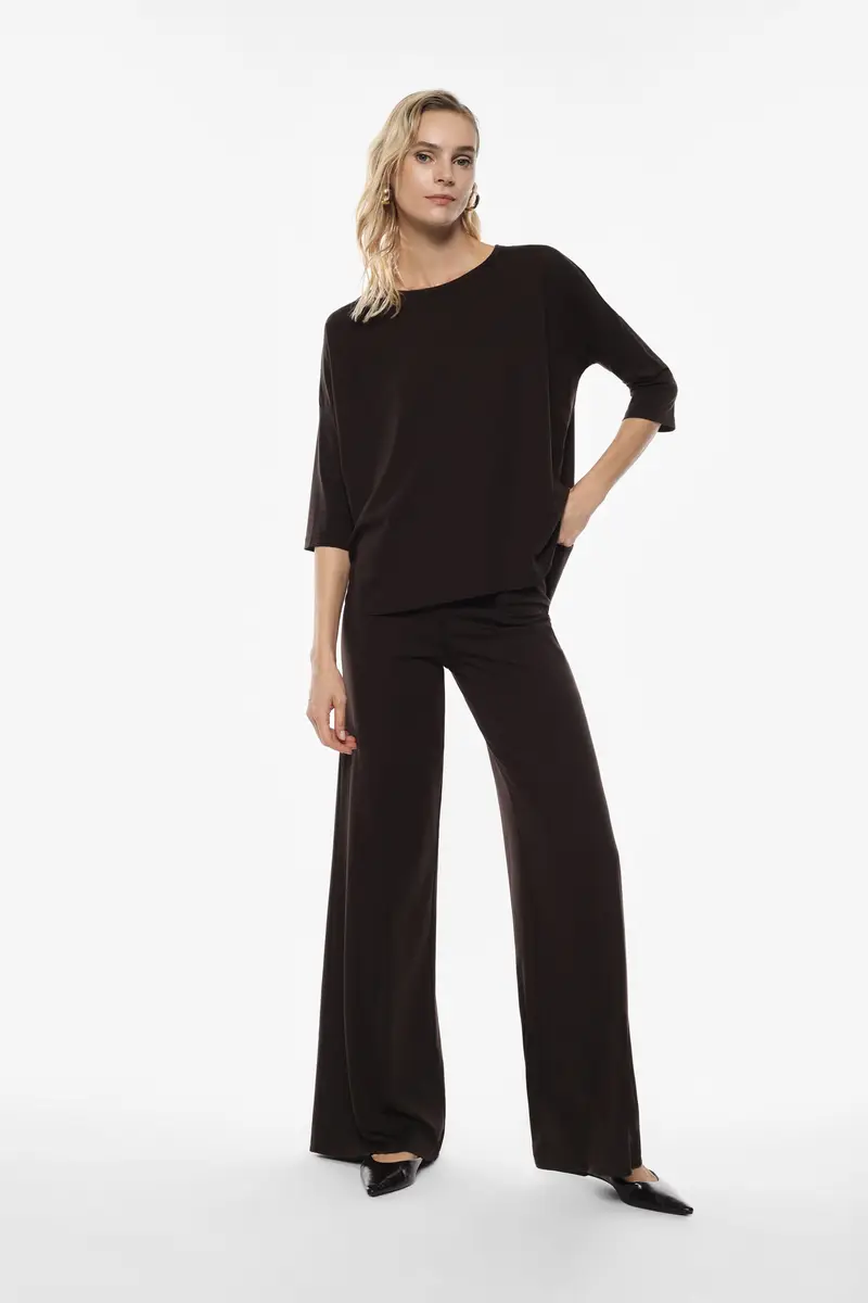 Pantaloni palazzo a vita alta linea ampia Moro miniatura 2