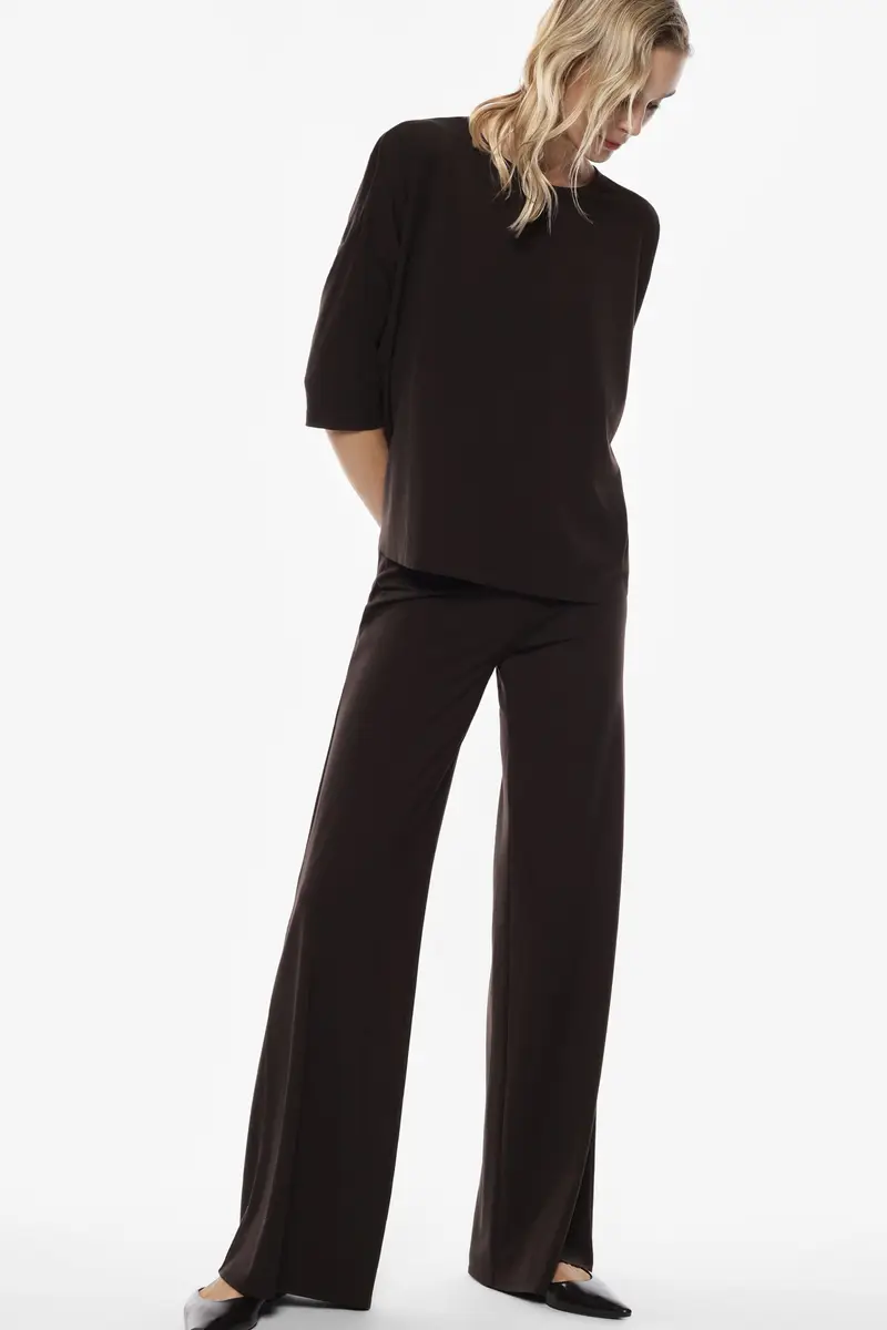 Pantaloni palazzo a vita alta linea ampia Moro miniatura 3