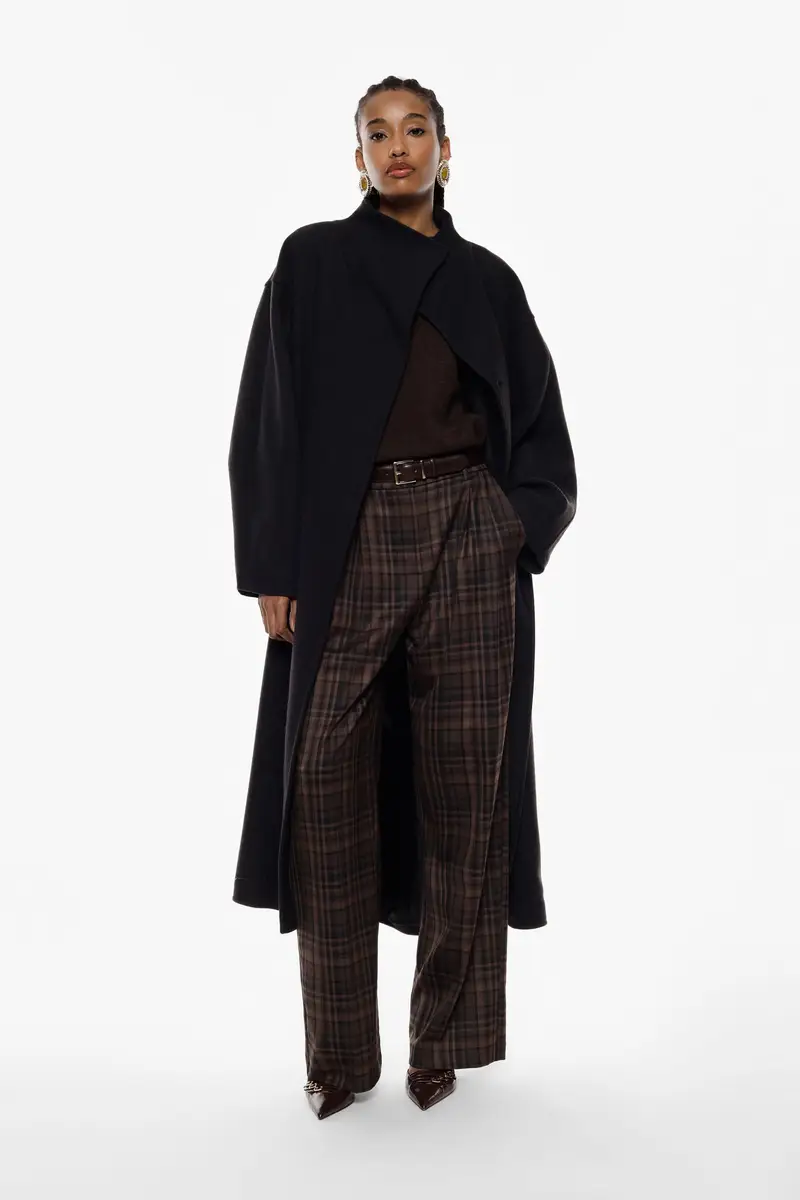 Pantaloni palazzo ampi a vita alta con motivo tartan Moro miniatura 2