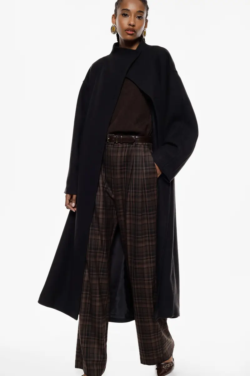 Pantaloni palazzo ampi a vita alta con motivo tartan Moro miniatura 3