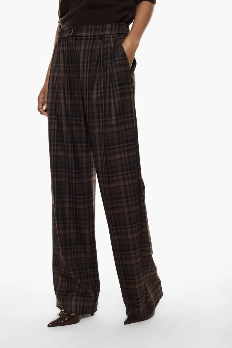 Pantaloni palazzo ampi a vita alta con motivo tartan Moro miniatura 4