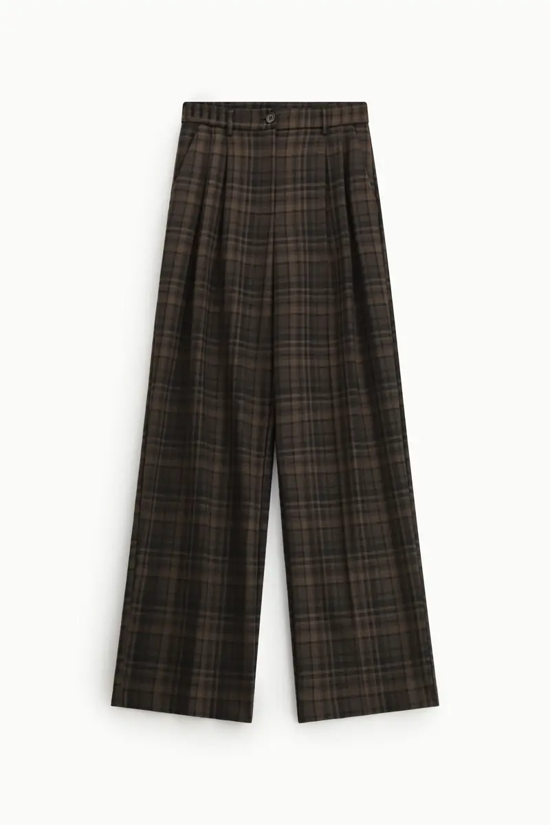 Pantaloni palazzo ampi a vita alta con motivo tartan Moro