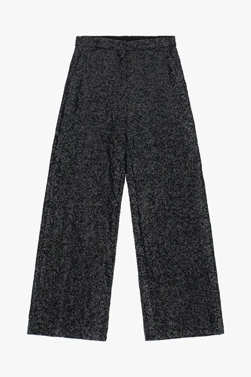 Pantaloni palazzo ampi con paillettes e cintura Nero