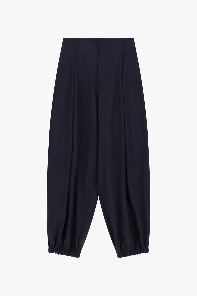 Pantaloni palazzo ampi pince fondo elastico Blu scuro