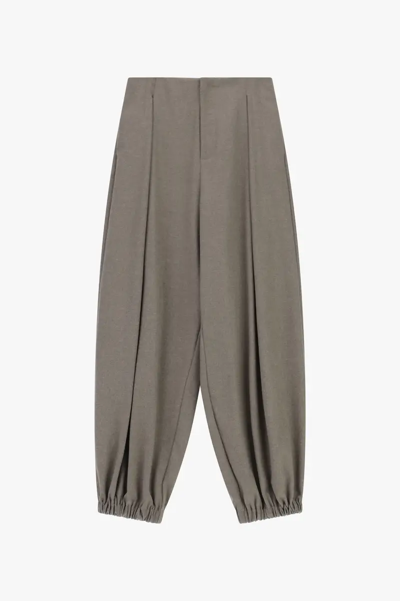 Pantaloni palazzo ampi pince fondo elastico Taupe