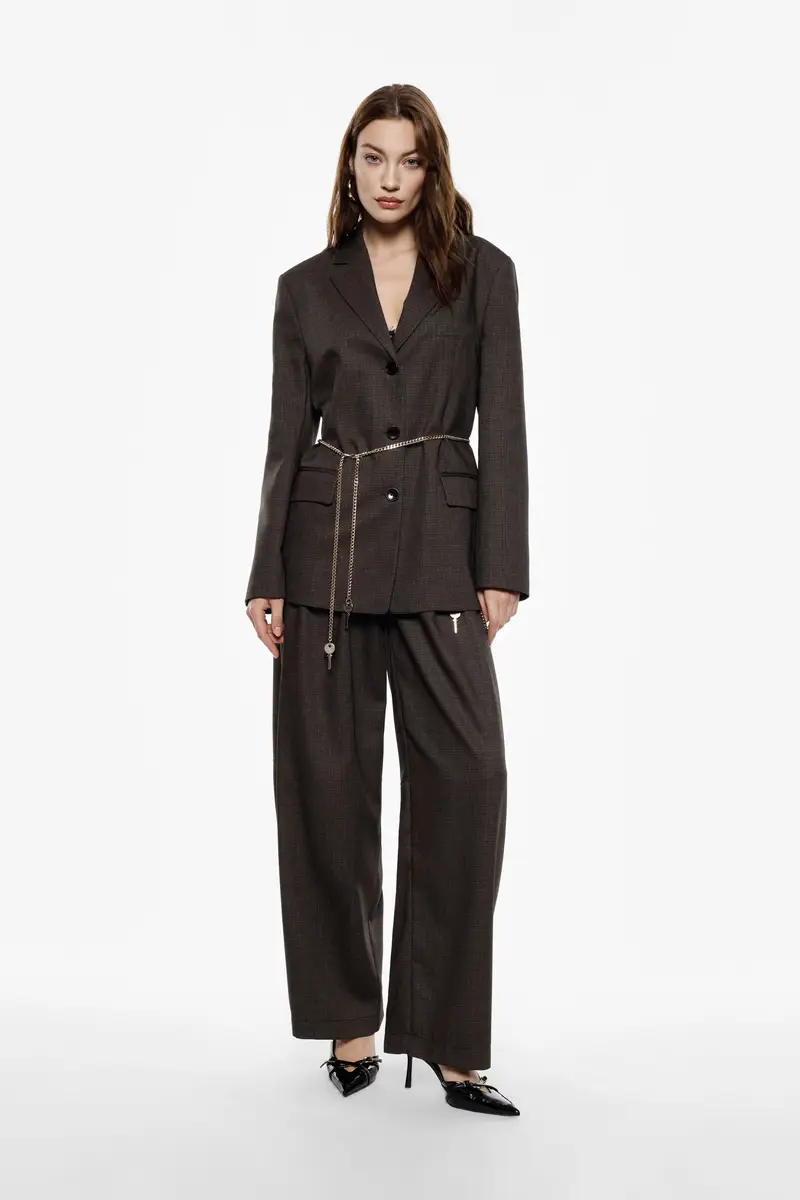 Pantaloni palazzo ampi vita alta catena decorativa Moro miniatura 2