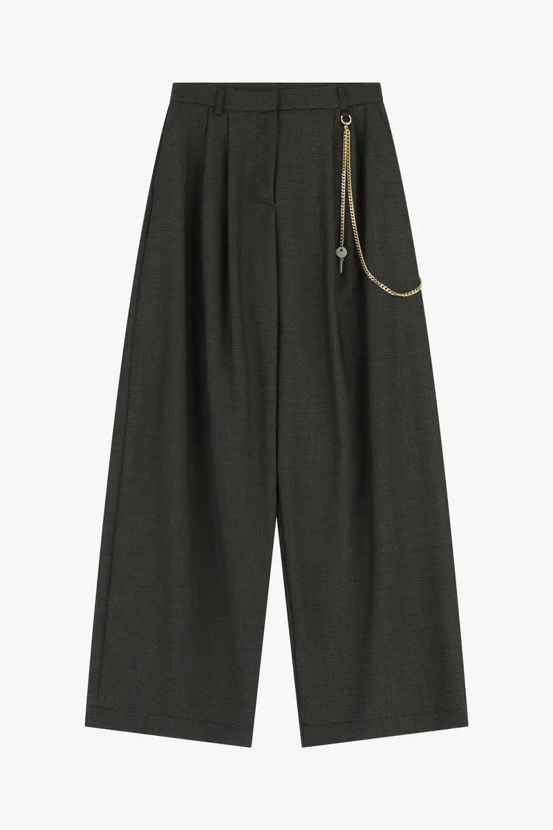 Pantaloni palazzo ampi vita alta catena decorativa Moro