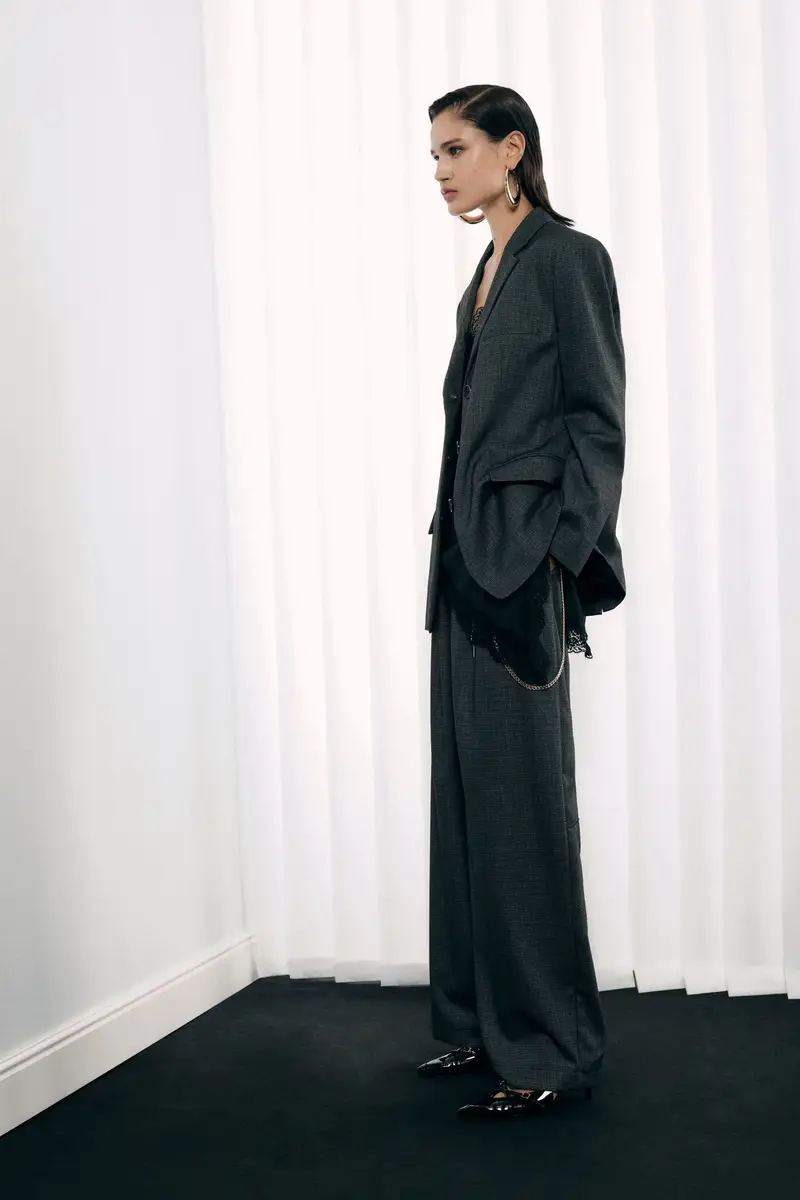 Pantaloni palazzo ampi vita alta catena decorativa Nero miniatura 2