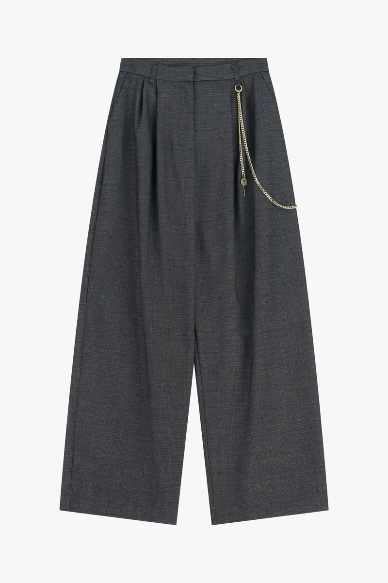 Pantaloni palazzo ampi vita alta catena decorativa Nero