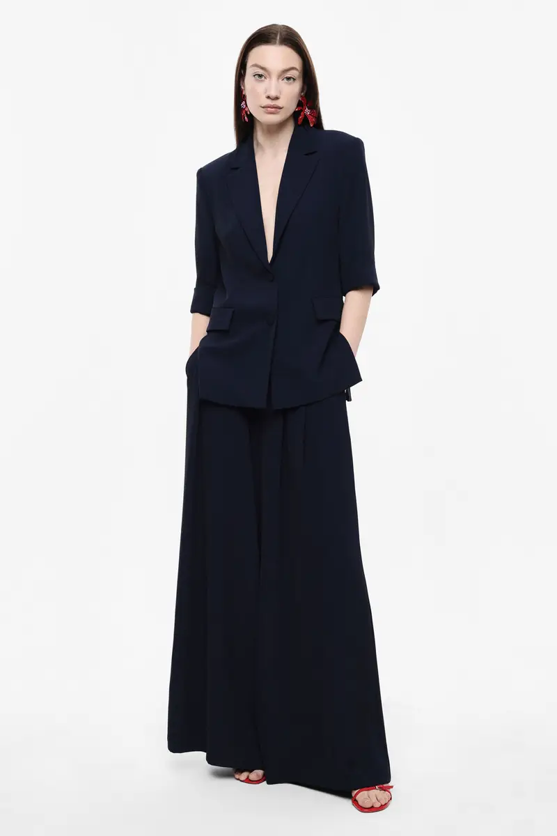 Pantaloni palazzo ampi vita alta con cintura Blu miniatura 2