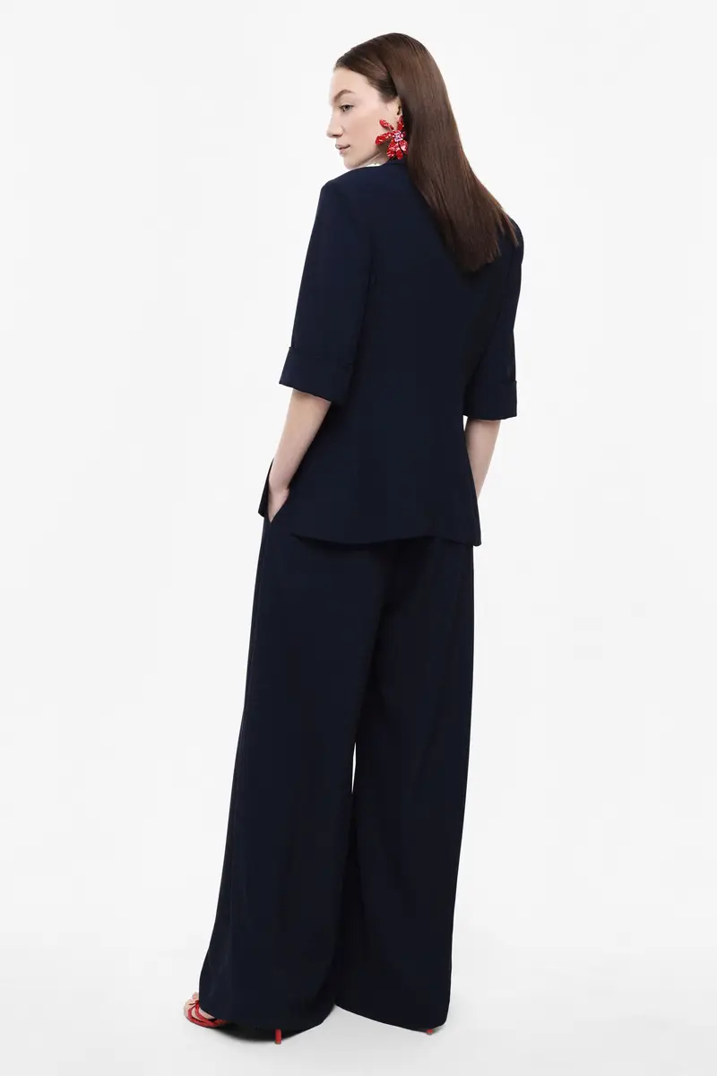 Pantaloni palazzo ampi vita alta con cintura Blu miniatura 3