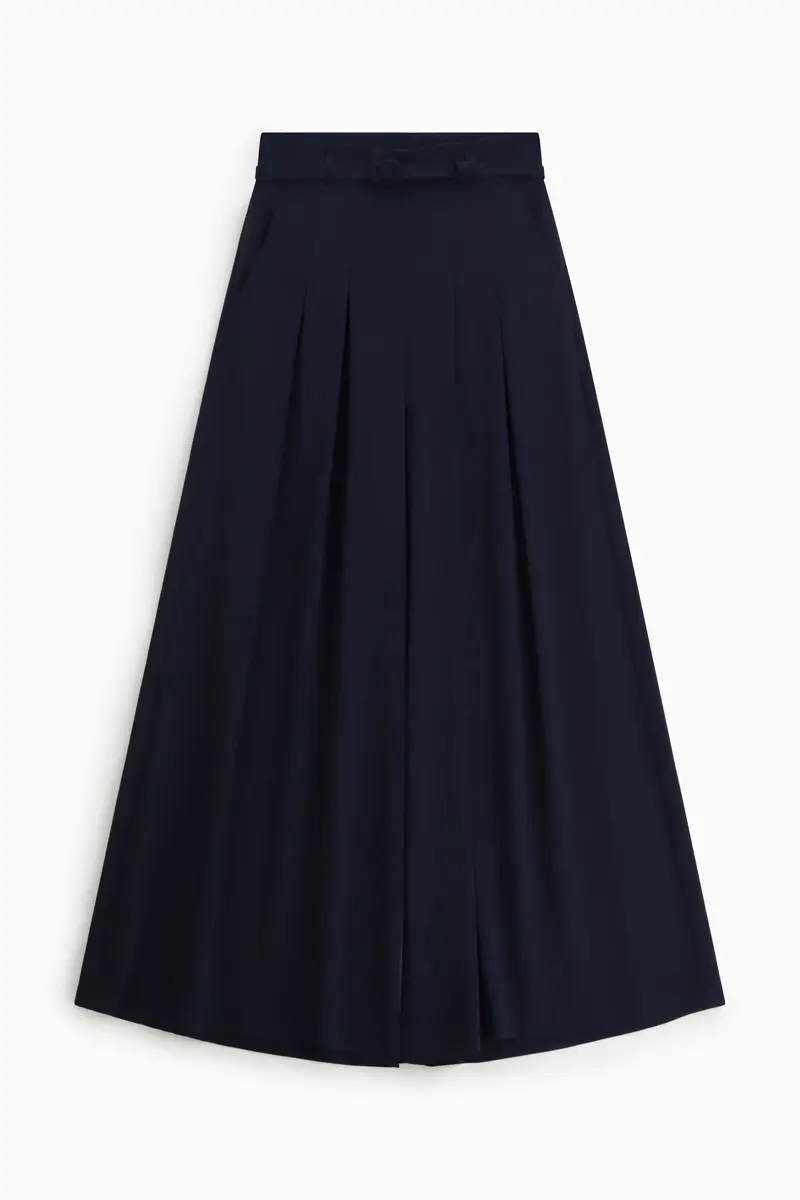 Pantaloni palazzo ampi vita alta con cintura Blu