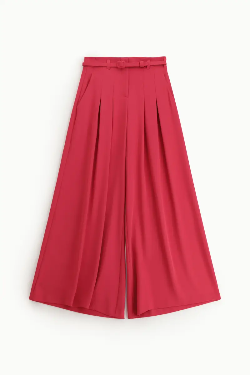 Pantaloni palazzo ampi vita alta con cintura Fuxia